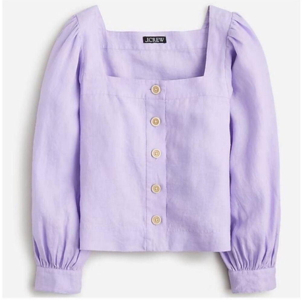 J. Crew Linen Square-Neck Blouse